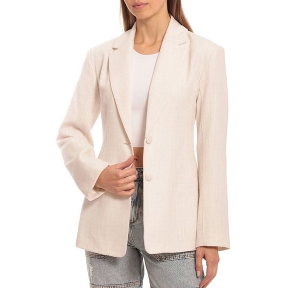 Avec Les Filles Jackets & Blazers - Avec Les Filles Cream Textured Cotton-Linen Sculpted Blazer L